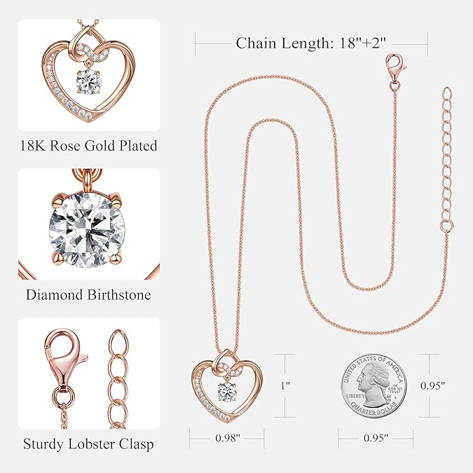 Heart Birthstone Necklaces Gifts for Women Wife, Jewelry for Women Wedding Anniversary Birthday Gifts for Wife Girlfriend Mom Christmas Valentines Gifts S925 Sterling Silver