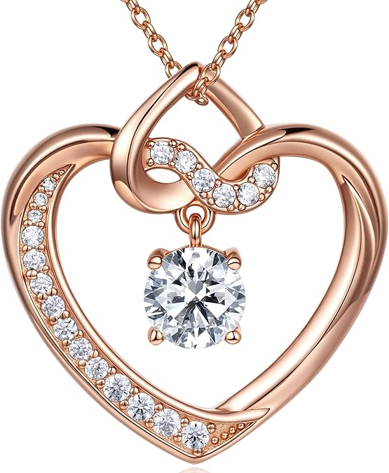 Heart Birthstone Necklaces Gifts for Women Wife, Jewelry for Women Wedding Anniversary Birthday Gifts for Wife Girlfriend Mom Christmas Valentines Gifts S925 Sterling Silver