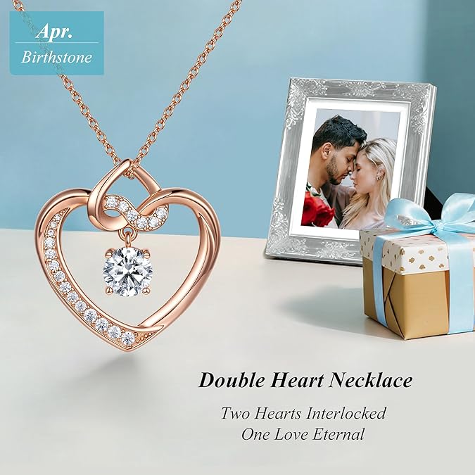Heart Birthstone Necklaces Gifts for Women Wife, Jewelry for Women Wedding Anniversary Birthday Gifts for Wife Girlfriend Mom Christmas Valentines Gifts S925 Sterling Silver